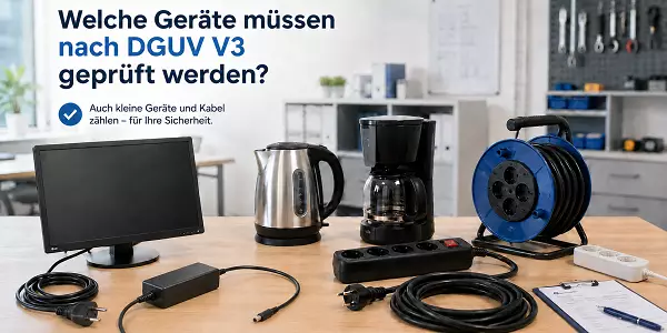 Elektrische Geräte, Kabel, Netzteile und Mehrfachsteckdosen für die DGUV V3 Prüfung im Betrieb